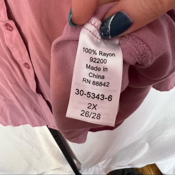 Woman Within Long Sleeve Button Down Shirt Pink, size 2X 26/28 - Picture 3 of 6